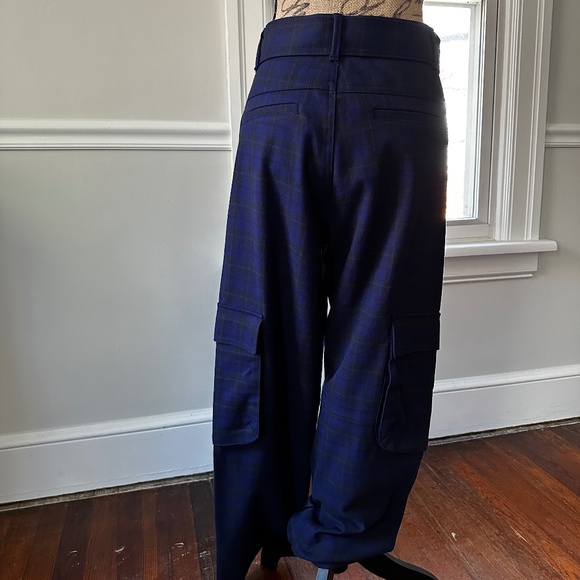 Zara navy blue plaid cotton cargo pants | size M / 28 - Picture 6 of 13